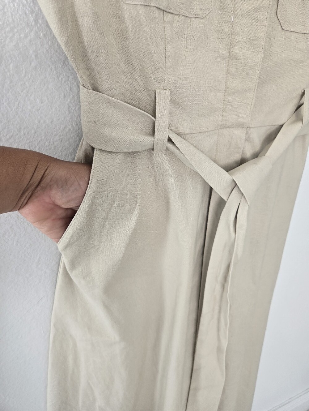 Alex Marie Beige Midi Shirt Dress with Tie Waist Size 6 - Picture 6 of 13